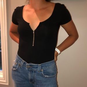 Black zip up body suit